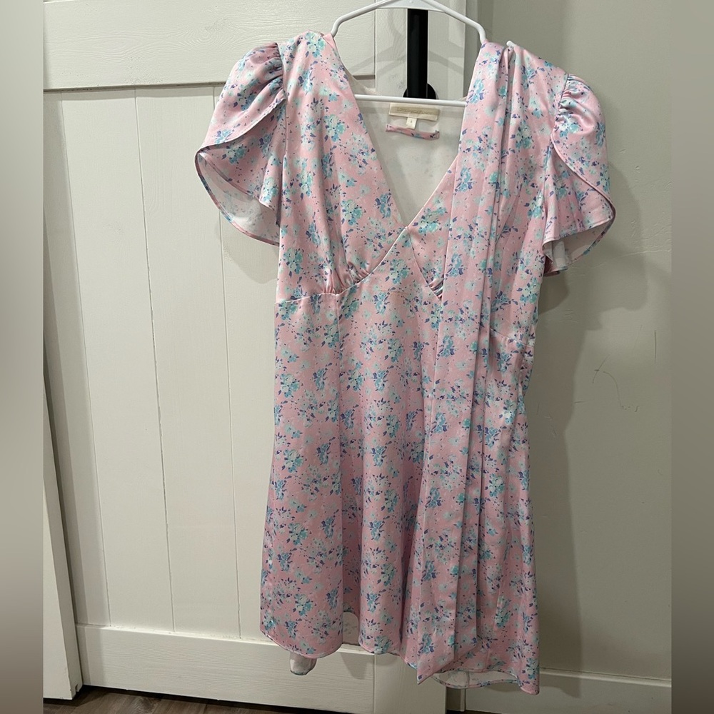 Love Shack Fancy patterned silk pink mini dress